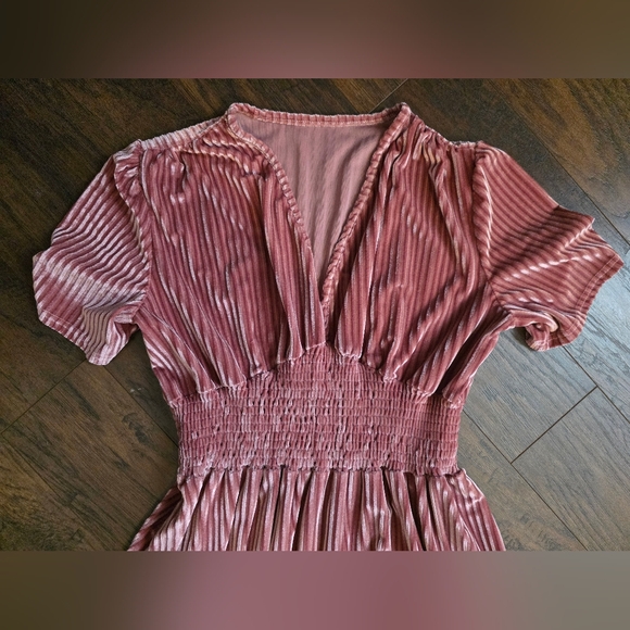 Ever Pretty Rose Gold Pleated Velvet Maxi Dress - Picture 4 of 5